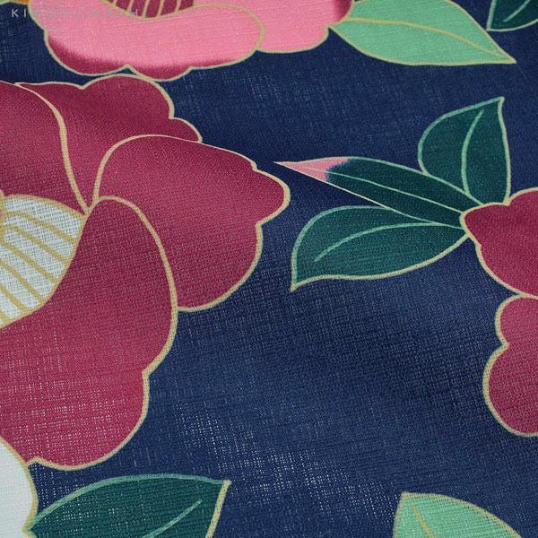KIMONOMACHI 浴衣 レディース 単品 「椿 紺」 S F TL LL サイズ