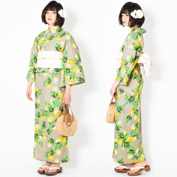 KIMONOMACHI 浴衣 レディース 単品 「グレージュ 檸檬」吸水速乾 KIMONOMACHI 浴衣 レディース 単品 「グレージュ 檸檬」吸水速乾