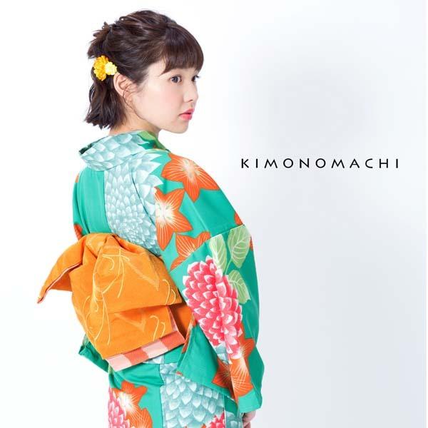 KIMONOMACHI 浴衣 レディース 単品 「グリーン ダリア」吸水速乾