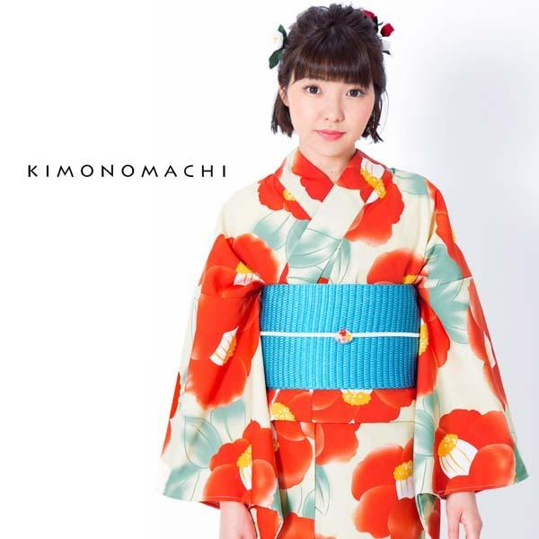 浴衣 レディース 「クリーム　水彩椿」 吸水速乾　CoolPass　ポリエステル浴衣　ポリ浴衣　大人　個性的　花火大会　夏祭り　女性浴衣　女性ゆかた　夏着物　単衣着物　京都きもの町オリジナル　KIMONOMACHI 【メール便不可】