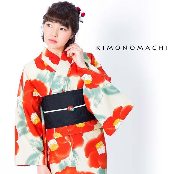 浴衣 レディース 「クリーム　水彩椿」 吸水速乾　CoolPass　ポリエステル浴衣　ポリ浴衣　大人　個性的　花火大会　夏祭り　女性浴衣　女性ゆかた　夏着物　単衣着物　京都きもの町オリジナル　KIMONOMACHI 【メール便不可】