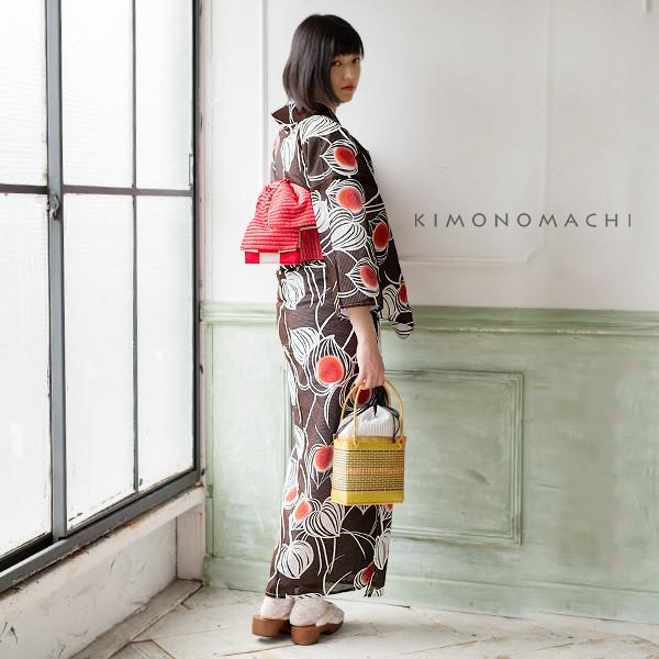 KIMONOMACHI 浴衣 レディース レトロ 夏着物 単品 「ほおずき 黒 KIMONOMACHI 浴衣 レディース レトロ 夏着物 単品 「ほおずき 黒
