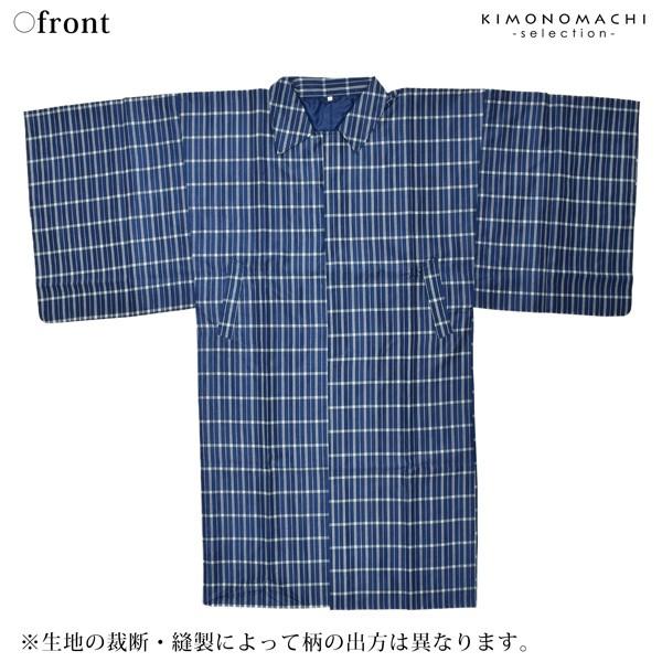 雨コート 洗える着物 レインコート メンズ「HANAE MORI 藍色 格子 Mサイズ/Lサイズ 携帯用袋付き」 男性用雨コート 撥水加工 男着物 紳士用 和装 ポーチ付き <H>【メール便不可】