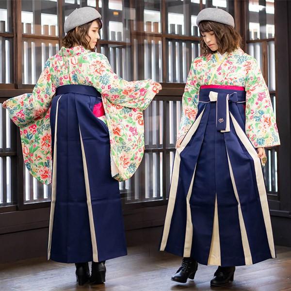 袴 単品 バイカラー ブルーグレー×白 (87,91,95cm) NO34012（二尺袖袴  