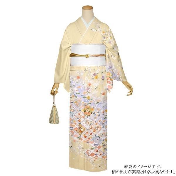 訪問着 お仕立て上がり 単品「クリーム うすいグレーのぼかしに流水  