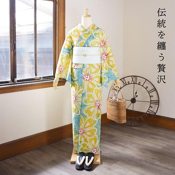 ★絞り浴衣★美品・日本織物中央卸商業組合 浴衣 レディース 絞り 単品 お仕立て上がり「ミクロネシア」流水