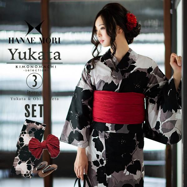 HANAE MORI 浴衣 レディース セット ブランド (浴衣+帯+下駄 HANAE MORI 浴衣 レディース セット ブランド (浴衣+帯+下駄