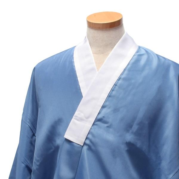 洗える長襦袢 男性用 「ブルー地 襟白」 長襦袢単品 メンズ 男用 M/L/2L/3L/4L/5Lサイズ 和装下着 着物 【メール便不可】