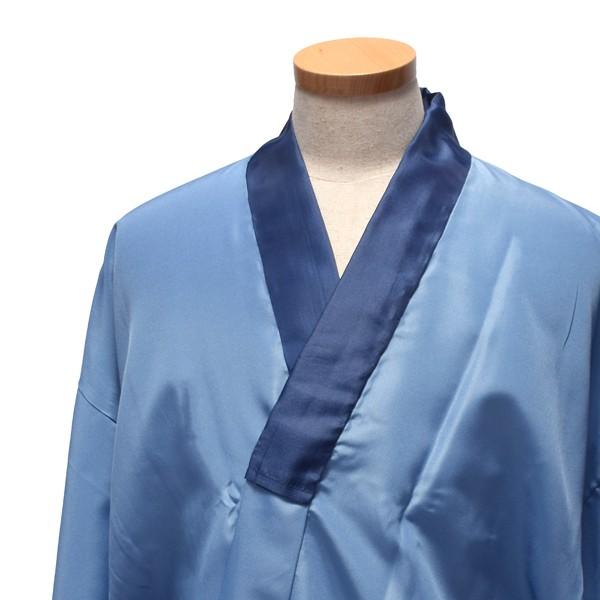 洗える長襦袢 男性用 「ブルー地 襟紺」 長襦袢単品 メンズ 男用 S M L 2L 3Lサイズ 和装下着 着物 【メール便不可】