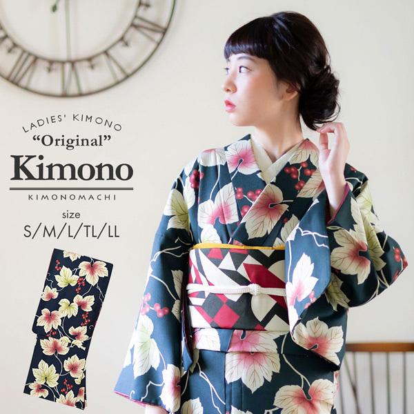 KIMONOMACHI 洗える着物 小紋 袷 単品 「葡萄 紺」 オリジナル KIMONOMACHI 洗える着物 小紋 袷 単品 「葡萄 紺」 オリジナル
