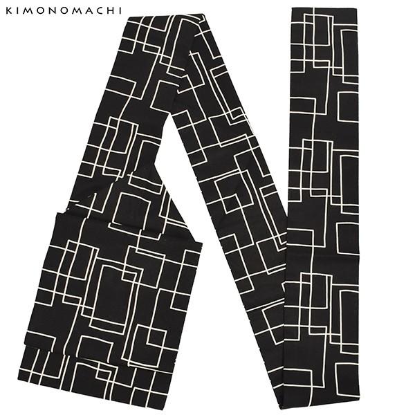 KIMONOMACHI 帯 木綿 名古屋帯「黒地 スクエア」 木綿帯 八寸 KIMONOMACHI 帯 木綿 名古屋帯「黒地 スクエア」 木綿帯 八寸