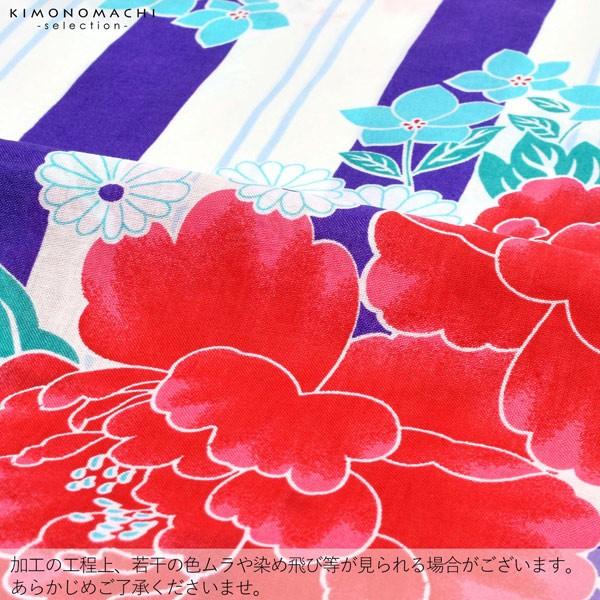Prices down2）浴衣 レディース 単品 「白×青紫 牡丹」 フリーサイズ