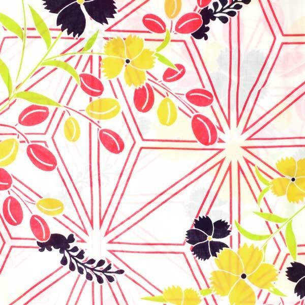 浴衣 レディース 単品 「白地　麻の葉に撫子」 フリーサイズ レトロ モダン 大人柄 女性浴衣単品 女浴衣 ゆかた yukata 【メール便不可】