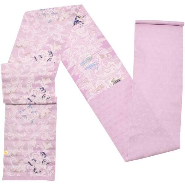 名古屋帯 正絹 新品 未仕立て「白藤地 唐花文様」 正絹帯 九寸帯 洒落 