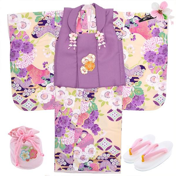 七五三 着物 3歳 ブランド被布セット ぷちぷり 「藤色 桜七宝紫 七五三 着物 3歳 ブランド被布セット ぷちぷり 「藤色 桜七宝紫