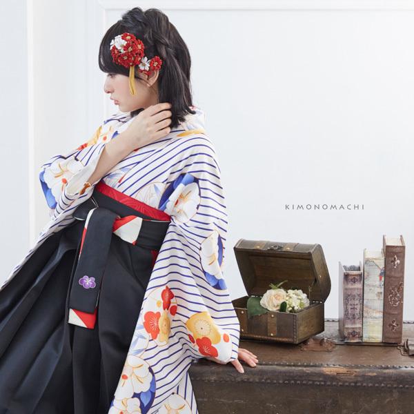 髪飾り 成人式 コームとUピン 2点セット 「お花の飾り 赤×白 ベロア風