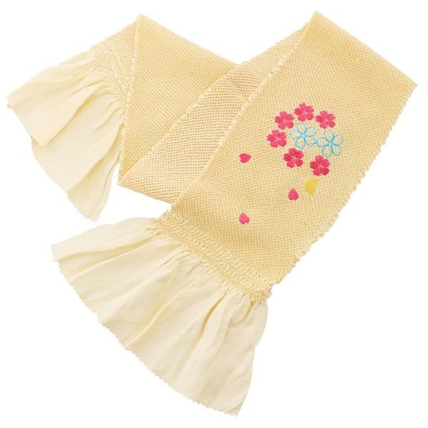 七五三 着物 帯揚げ 子供用「総絞り 刺繍 桜に蝶 ベージュ