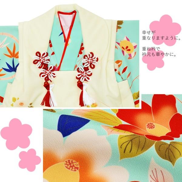 【再販♡】七五三　3歳　着物＆被布エプロンセット　朱色和柄×生成り　ハンドメイド 再販♡】七五三 3歳 着物＆被布エプロンセット 朱色和柄×生成り