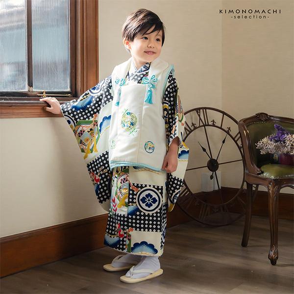 七五三 着物 3歳 超目玉 男の子 ブランド被布セット 小町 白地に鹿の子 3才向け 矢羽 H 三歳男児被布セット 三才のお祝い着 子供着物