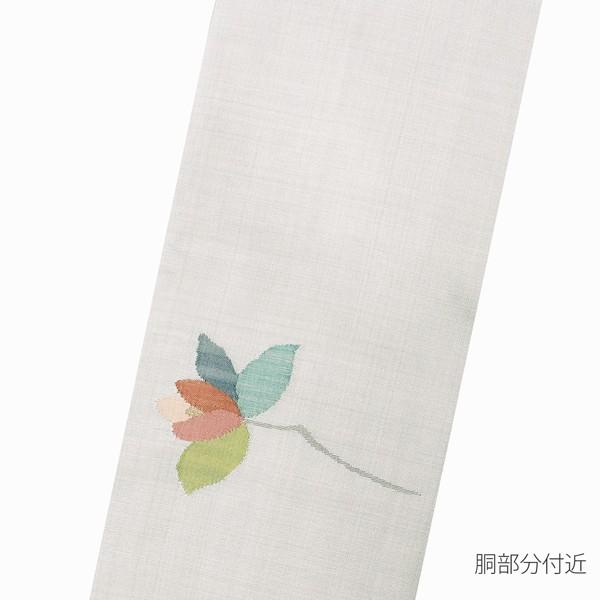 帯 正絹 名古屋帯 「灰白色 枝椿」 お仕立て上がり名古屋帯