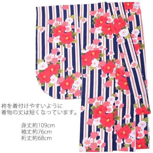 卒業式 袴セット 大学生 小学生 3点セット 「二尺袖：紺色×赤 縞に