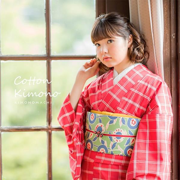 伊勢木綿　ブロックチェック　洗える着物　赤　ピンク　ターコイズ 伊勢木綿 ブロックチェック 洗える着物 赤 ピンク ターコイズ