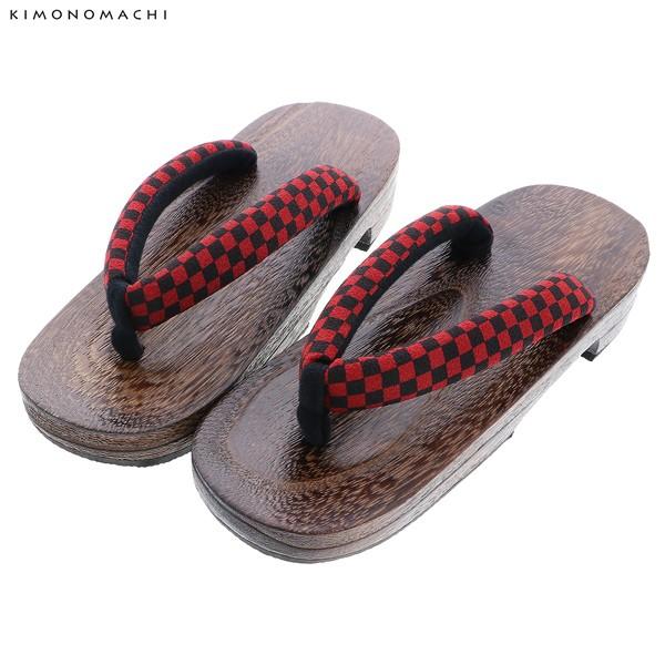女性下駄単品「市松 赤×黒」フリーサイズ(Lサイズ)・LLサイズ 23〜25.5cm 痛くなりにくい 下駄 女性 レディース KIMONOMACHIオリジナル 桐下駄 浴衣・夏着物に 浴衣下駄 【メール便不可】