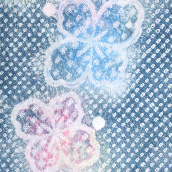 【特選有松絞り】明るい紺色にピンク絞り反物 特選有松絞り】明るい紺色にピンク絞り反物