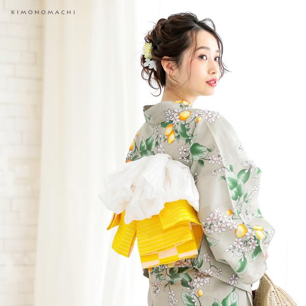 KIMONOMACHI レディース 浴衣3点セット(浴衣+帯+下駄)「浴衣檸檬 KIMONOMACHI レディース 浴衣3点セット(浴衣+帯+下駄)「浴衣檸檬