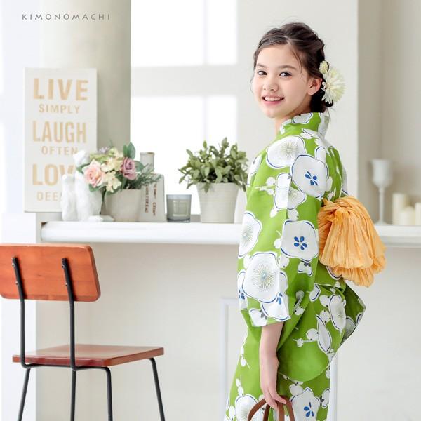 浴衣 子供 女の子 セット 2点セット (浴衣＋帯)「緑色 梅」110 120 130  