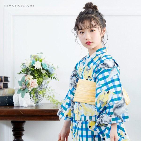 浴衣 子供 女の子 子供浴衣セット 浴衣 帯 浴衣2点セット 緑 青チェック 猫とオウム 5サイズ メール便不可 0487 京都きもの町 通販 Yahoo ショッピング
