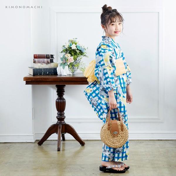 浴衣 子供 女の子 子供浴衣セット 浴衣 帯 浴衣2点セット 緑 青チェック 猫とオウム 5サイズ メール便不可 Ss26kkd10 0487 京都きもの町 通販 Yahoo ショッピング