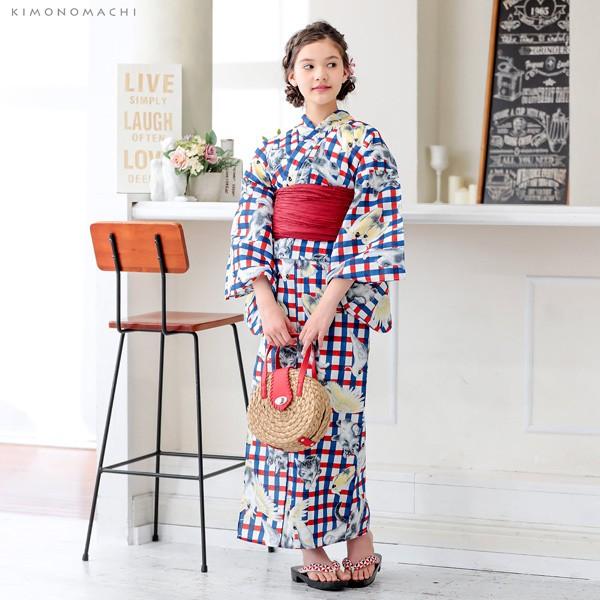 浴衣 子供 女の子 子供浴衣セット 浴衣 帯 浴衣2点セット 赤 青チェック 猫とオウム 5サイズ メール便不可 0487 京都きもの町 Yahoo 店 通販 Yahoo ショッピング