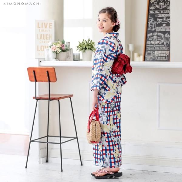 浴衣 子供 女の子 子供浴衣セット 浴衣 帯 浴衣2点セット 赤 青チェック 猫とオウム 5サイズ メール便不可 Ss23kkd10 0487 京都きもの町 通販 Yahoo ショッピング