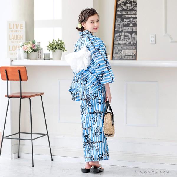 浴衣 子供 女の子 子供浴衣セット（浴衣＋帯） 浴衣2点セット 「ブルー レトロフラワー」110 120 130 140 150 5サイズ KIMONOMACHIオリジナル 花火大会 夏祭り 夕涼み おうち時間 こども 子ども キッズ ジュニア ゆかた 【メール便不可】