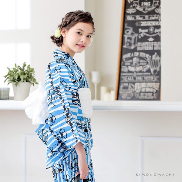 浴衣 子供 女の子 子供浴衣セット（浴衣＋帯） 浴衣2点セット 「ブルー レトロフラワー」110 120 130 140 150 5サイズ KIMONOMACHIオリジナル 花火大会 夏祭り 夕涼み おうち時間 こども 子ども キッズ ジュニア ゆかた 【メール便不可】