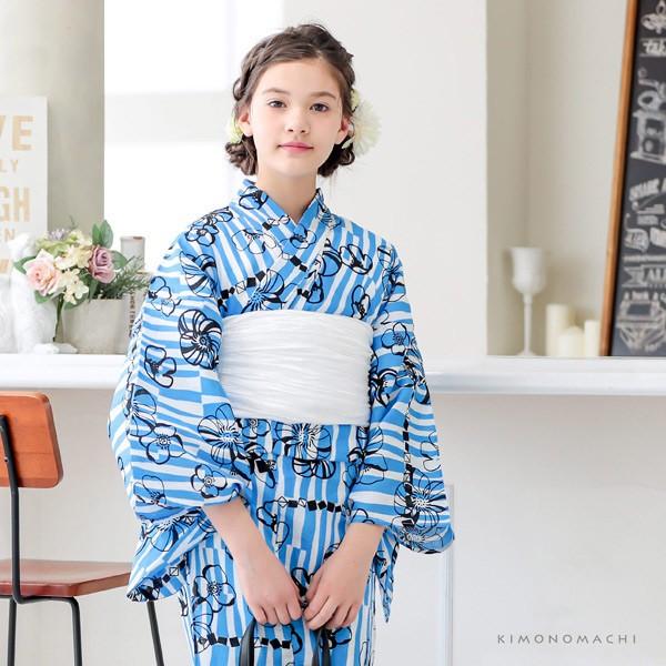 浴衣 子供 女の子 子供浴衣セット（浴衣＋帯） 浴衣2点セット 「ブルー レトロフラワー」110 120 130 140 150 5サイズ KIMONOMACHIオリジナル 花火大会 夏祭り 夕涼み おうち時間 こども 子ども キッズ ジュニア ゆかた 【メール便不可】