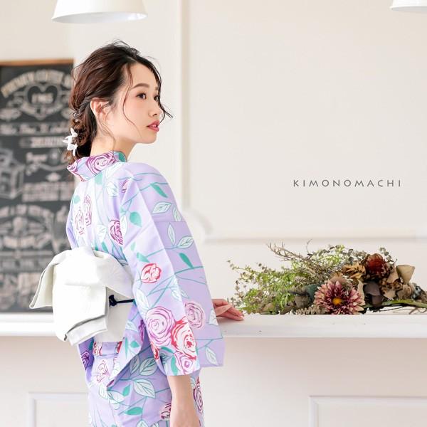 KIMONOMACHI レディース 浴衣2点セット(浴衣+帯)「浴衣 パープル 薔薇+