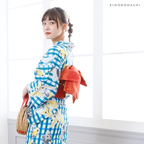 KIMONOMACHI レディース 浴衣2点セット(浴衣+帯)「浴衣 緑x青 KIMONOMACHI レディース 浴衣2点セット(浴衣+帯)「浴衣 緑x青