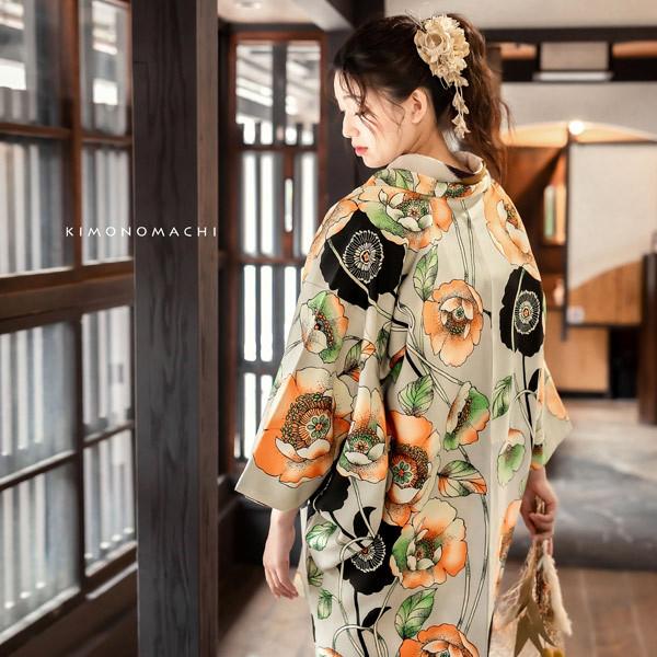 KIMONOMACHI 羽織 着物 女性 洗える 単品「ポピー ベージュ