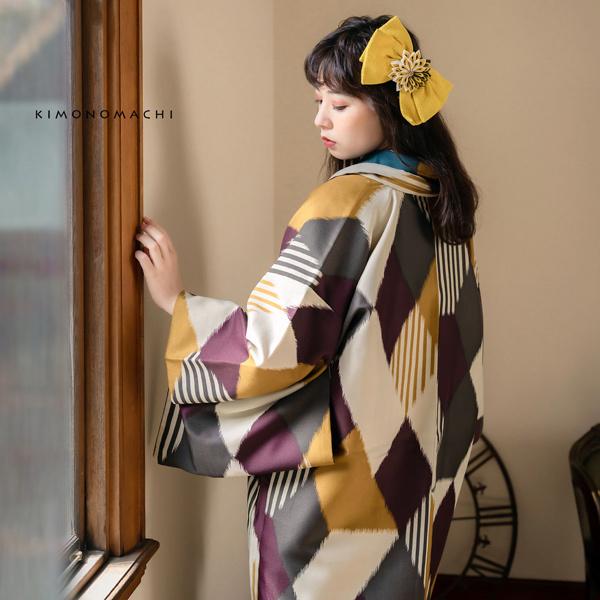 KIMONOMACHI 羽織 単品 オリジナル 「菱つなぎ 芥子色」 ポリエステル 