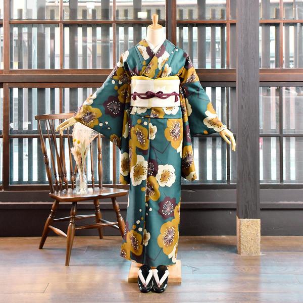 卒業式 袴 洗える着物 二尺袖 梅 青緑 Kimonomachi 大学生 レディース 二尺袖着物 着物 レトロ アンティーク風 袴用着物 メール便不可 0424 京都きもの町 Yahoo 店 通販 Yahoo ショッピング