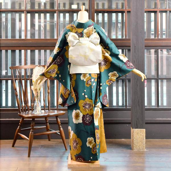 KIMONOMACHI 卒業式 袴 洗える着物 二尺袖 「梅 青緑」KIMONOMACHI