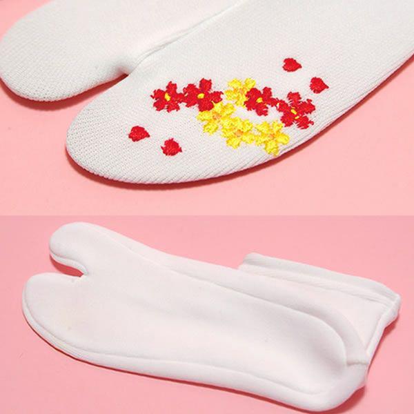 七五三 女の子 刺繍足袋 単品「白地 赤×黄色・ピンク・赤×ピンク×黄色 全3種」 子供用 刺繍入り ストレッチ足袋 ソックス足袋 七五三小物 女児 <R>【メール便対応可】