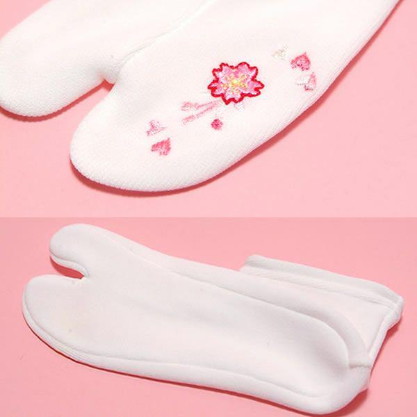 七五三 女の子 刺繍足袋 単品「白地 赤×黄色・ピンク・赤×ピンク×黄色 全3種」 子供用 刺繍入り ストレッチ足袋 ソックス足袋 七五三小物 女児 <R>【メール便対応可】