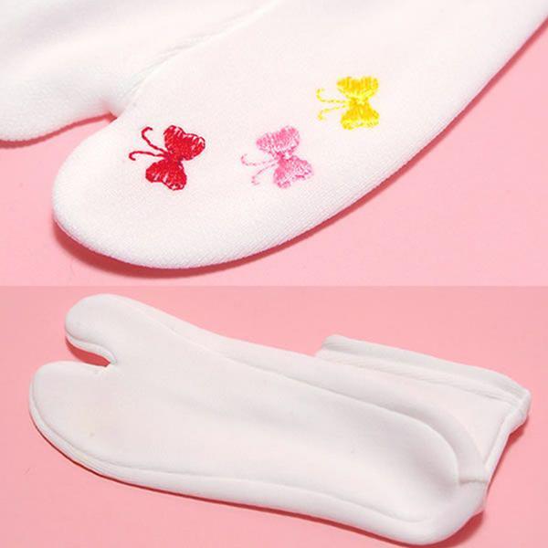 七五三 女の子 刺繍足袋 単品「白地 赤×黄色・ピンク・赤×ピンク×黄色 全3種」 子供用 刺繍入り ストレッチ足袋 ソックス足袋 七五三小物 女児 <R>【メール便対応可】