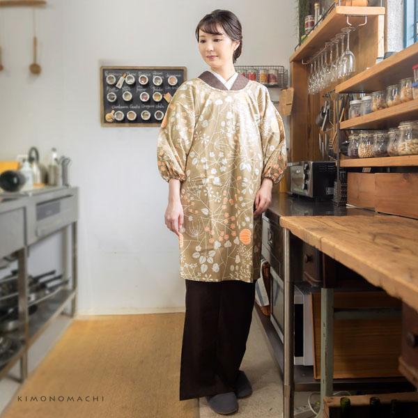 ロング丈 割烹着「オリーブ ベルフラワー」日本製 オシャレ かわいい 綿割烹着 ロング割烹着 着物割烹着 エプロン プレゼント最適品 【送料無料】【メール便不可】
