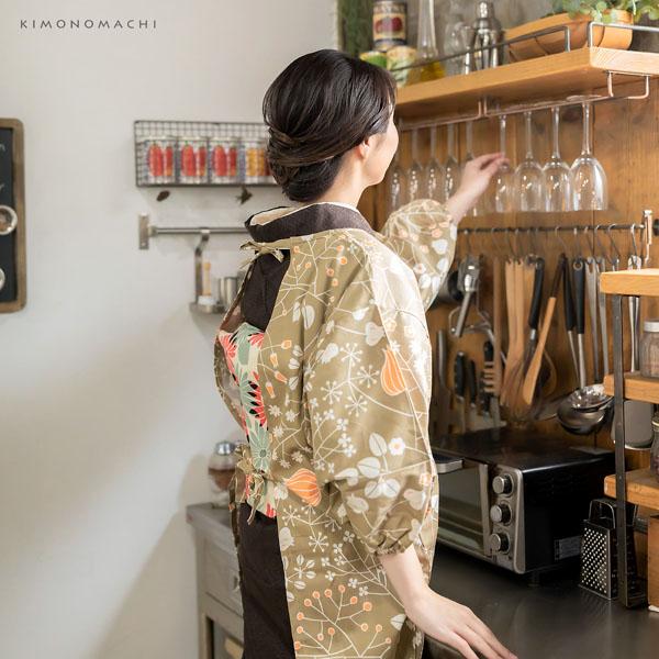 ロング丈 割烹着「オリーブ ベルフラワー」日本製 オシャレ かわいい 綿割烹着 ロング割烹着 着物割烹着 エプロン プレゼント最適品 【送料無料】【メール便不可】