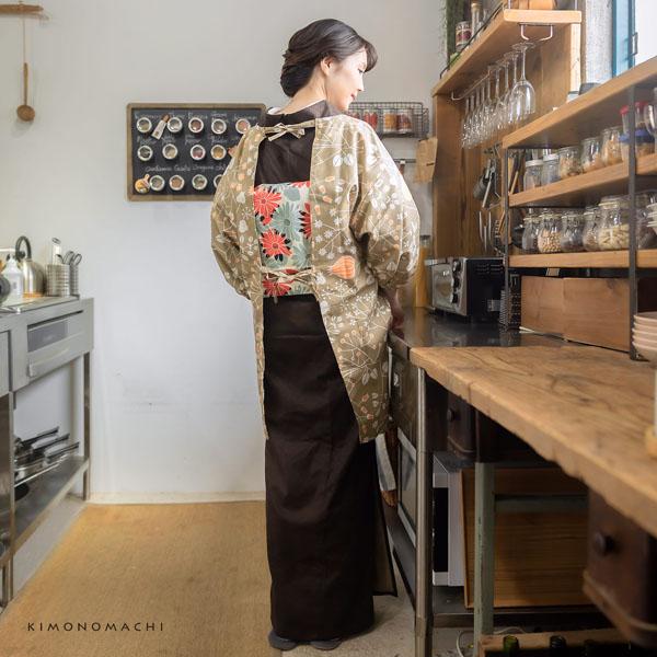 ロング丈 割烹着「オリーブ ベルフラワー」日本製 オシャレ かわいい 綿割烹着 ロング割烹着 着物割烹着 エプロン プレゼント最適品 【送料無料】【メール便不可】