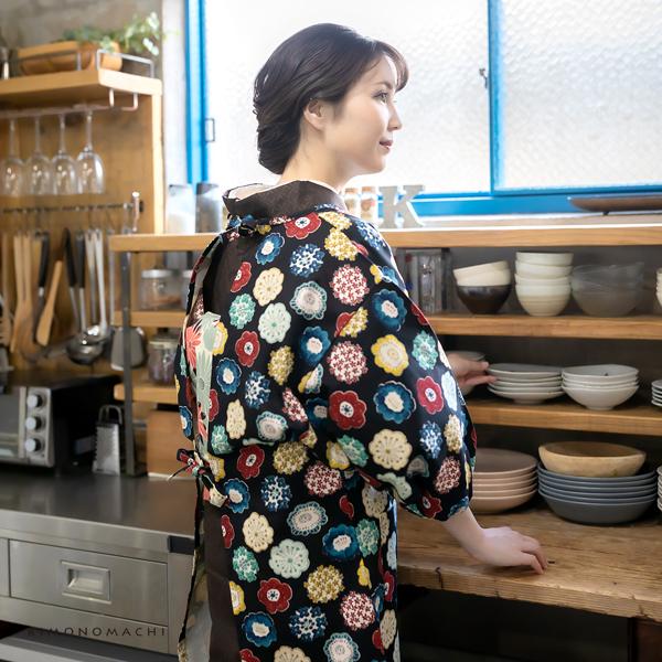 ロング丈 割烹着「編み物風」日本製 オシャレ かわいい 綿割烹着 ロング割烹着 着物割烹着 エプロン プレゼント最適品 【送料無料】【メール便不可】